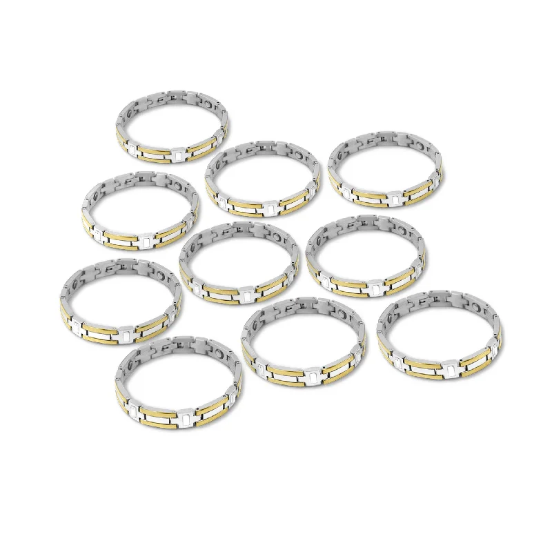 Simple Silver Bangle Bracelet-10 Pack - 6.75" Stainless Steel And Gold PVD Coated Magnetic Bracelet / MBL021