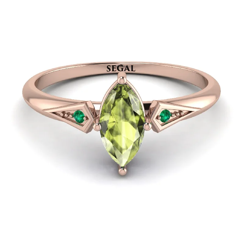 Custom Engraved Ring for Couples-Marquise Peridot Geometrical Engagement Ring - Reese No. 705