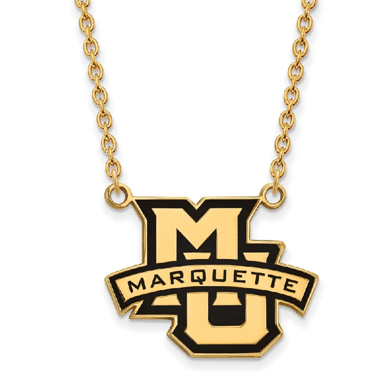 Handcrafted Necklace for Gifts-14k Gold Plated Silver Marquette U Large Enamel Pendant Necklace