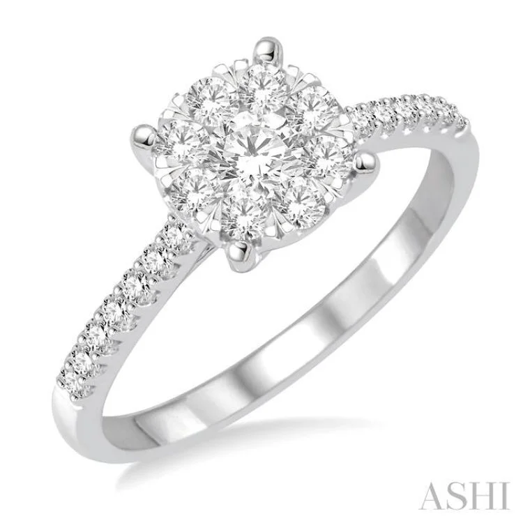 Beautiful Wedding Band for Women-3/4 Ctw Round Cut Lovebright Diamond Ring in 14K White Gold