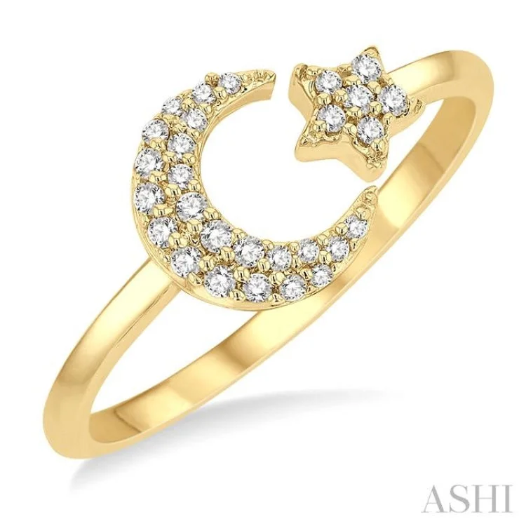 Gold Engagement Ring-1/6 ctw Crescent Moon and Star Round Cut Petite Diamond Fashion Ring in 10K Yellow Gold