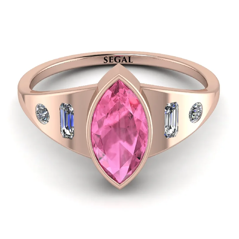 Classic Titanium Wedding Ring-Marquise Bezel Pink Moissanite Ring - Juliana No. 802