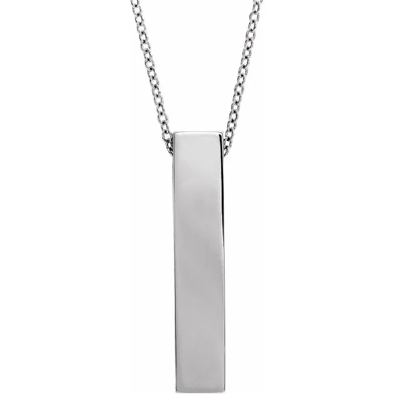 Unique Gemstone Necklace for Special Occasions-14k White Gold Brushed Vertical Bar Slide Necklace