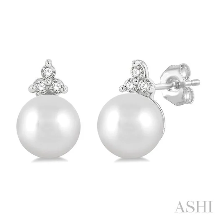 Bright Earrings for Daytime Looks-1/20 ctw Petite 5.5MM Cultured Pearls and Round Cut Diamond Fashion Stud Earring in 10K White Gold