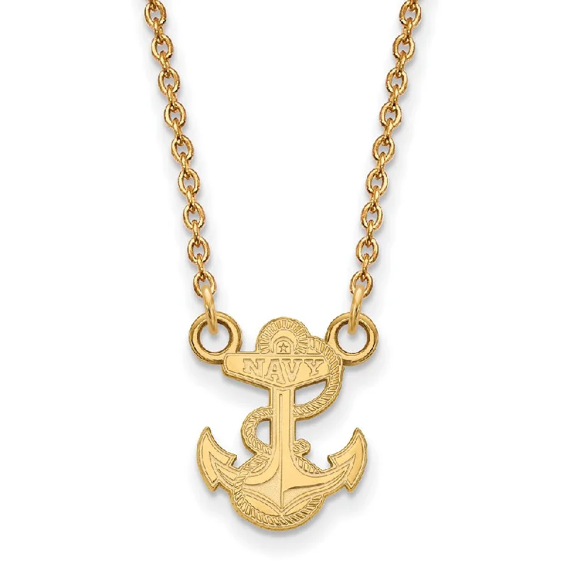 Chunky Gold Necklace for Bold Look-14k Gold Plated Silver U.S. Navy Small Pendant Necklace