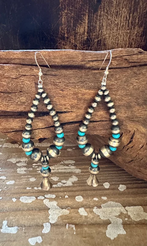 Rose Gold Earrings-BOLD BEADED PROTECTION Sterling Silver and Turquoise Earrings