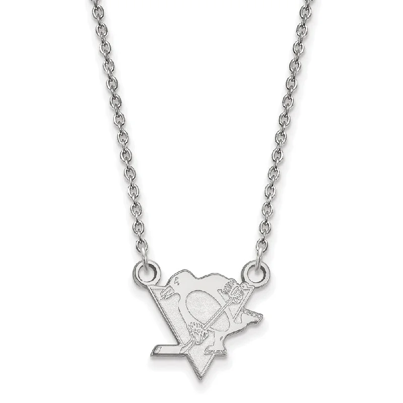 Heart Shaped Necklace for Girls-14k White Gold NHL Pittsburgh Penguins Small Necklace, 18 Inch