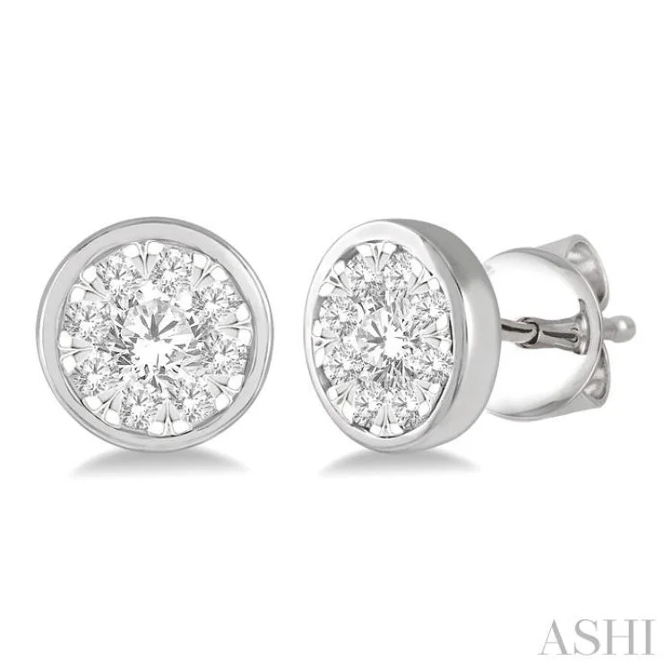 Silver Stud Earrings-1/2 ctw Medallion Lovebright Round Cut Diamond Bezel Stud Earring in 14K White Gold