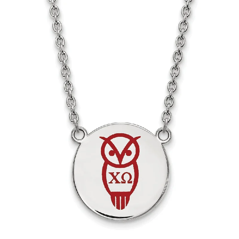 Silver Necklace with Large Pendant-Sterling Silver Chi Omega Large Enamel Necklace