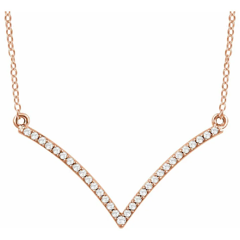 Layered Necklace for Trendy Looks-14k White, Yellow or Rose Gold & Diamond V Shape Bar Necklace, 16-18in