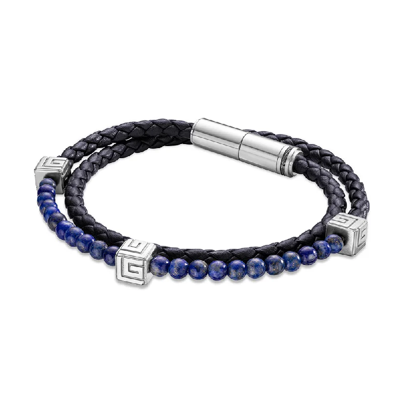 Beautiful Diamond Bracelet for Weddings-Victor Stainless Steel And Lapis Blue Bracelet