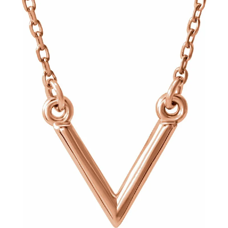 Layered Chain Necklace for Fashionistas-14k Yellow, White or Rose Gold Small 10mm V Shaped Necklace, 16.5 Inch