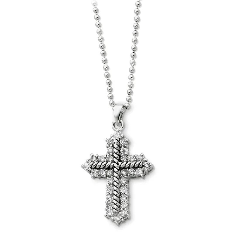 Dainty Necklace for Everyday Looks-Rhodium Sterling Silver & CZ Eternal Perspective Cross Necklace, 18in