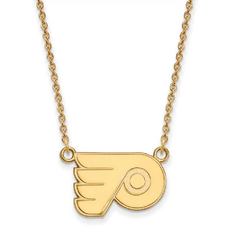 Heart Shaped Necklace for Girls-SS 14k Yellow Gold Plated NHL Philadelphia Flyers SM Necklace, 18 Inch