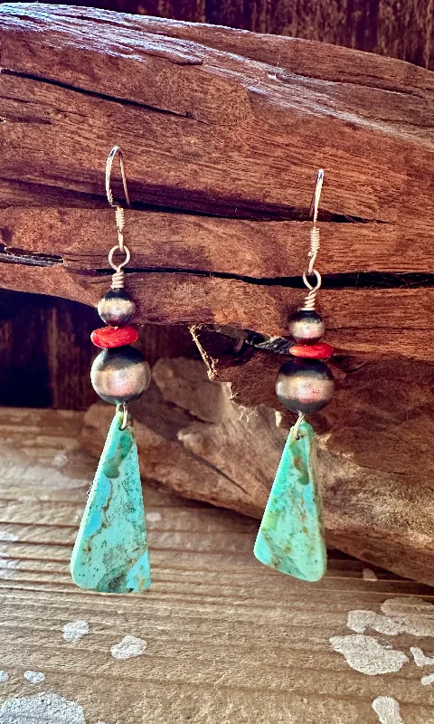 Sparkling Earrings for Special Occasions-DINE’H NATIVE ARTS Turquoise Earrings • 6g