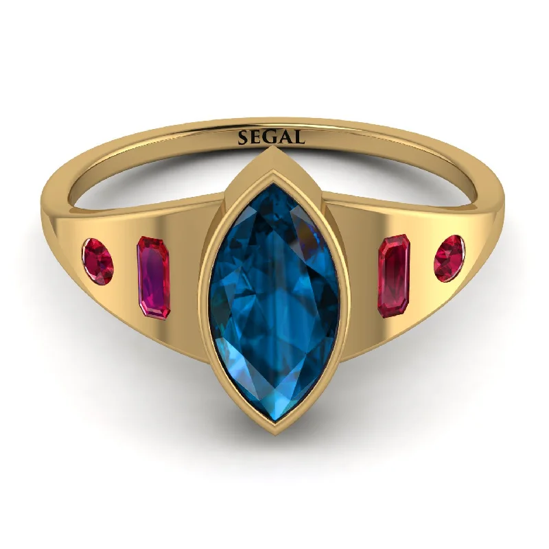 Classic Ruby Ring for Engagement-Marquise Bezel Blue Topaz Ring - Juliana No. 510