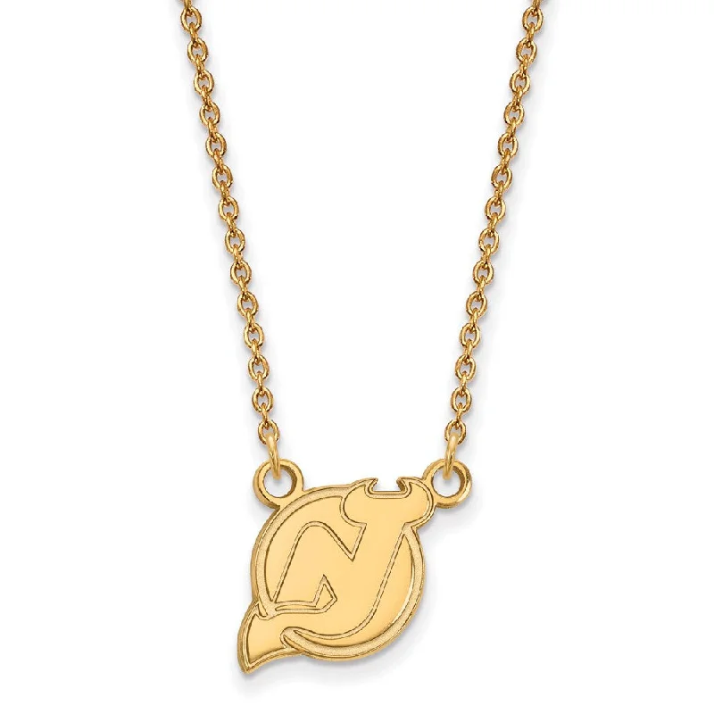 Long Silver Necklace for Women-10k Yellow Gold NHL New Jersey Devils Small Necklace, 18 Inch