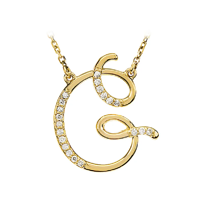 Simple Silver Pendant Necklace-1/10 Ctw Diamond 14k Yellow Gold Medium Script Initial G Necklace 17in