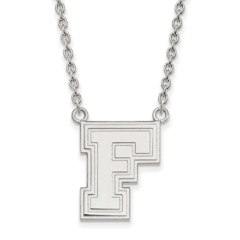 Vintage Style Necklace-10k White Gold Fordham U Large Pendant Necklace