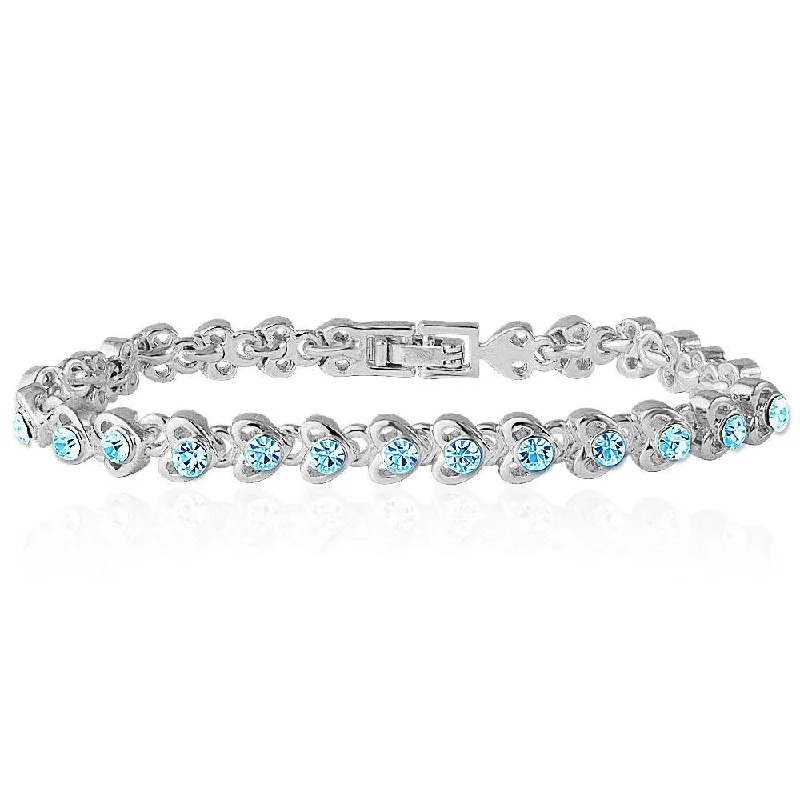 Handcrafted Bangles for Fashionistas-Mahi Rhodium Plated Tiny Blue Hearts Bracelet With Crystals For Women