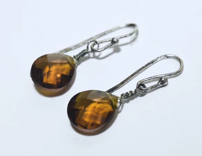 Beautiful Diamond Earrings for Women-Amber Checkerboard Faceted Teardrop Dangle Earrings