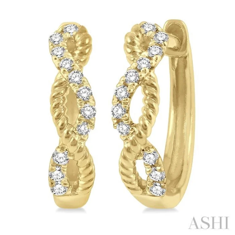 Chic Gold Earrings for Women-1/10 Ctw Split & Twisted Rope and Round Cut Diamond Huggie Earrings in 14K Yellow Gold