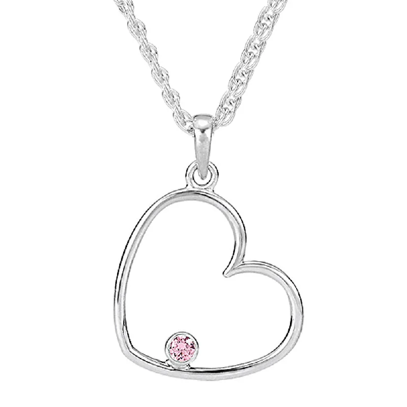 Large Statement Necklace for Occasions-Pink Cubic Zirconia Heart Necklace in Sterling Silver, 18 Inch