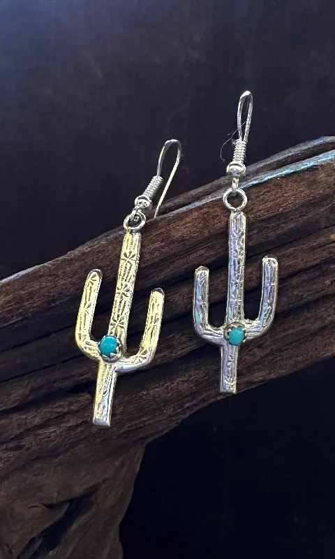 Colorful Gem Earrings-DESERT CACTI Navajo Made Silver and Turquoise Earrings