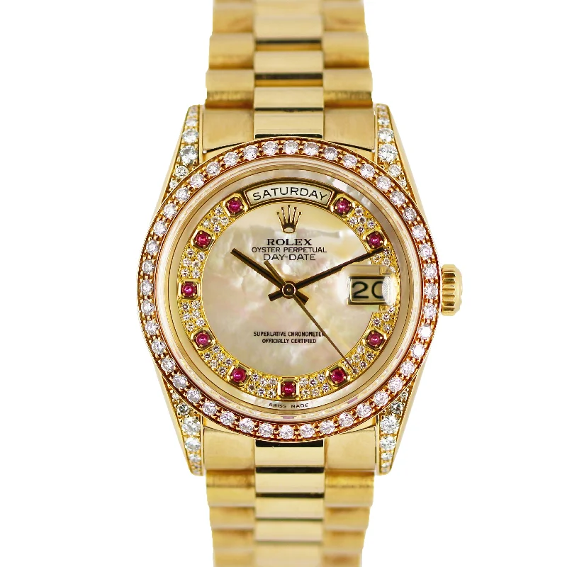 High-End Watches for Corporate Gifting-UNPOL. Rolex Day-Date President 18k Yellow Gold DIA Rubies MOP 36mm 18388 Watch