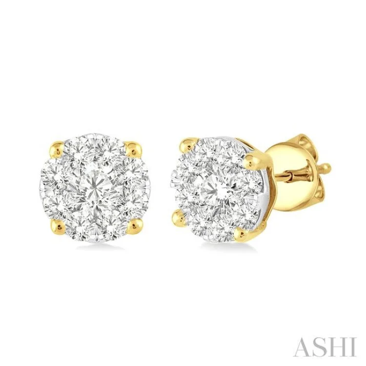 Trendy Earrings for Young Adults-1/2 Ctw Lovebright Round Cut Diamond Stud Earrings in 14K Yellow and White Gold