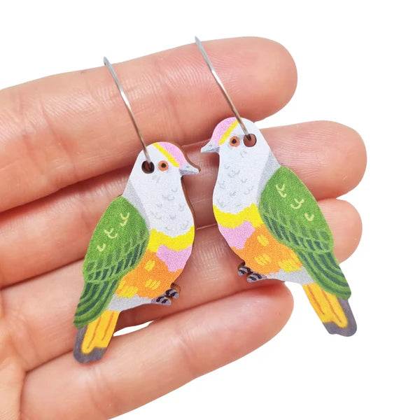 Statement Silver Earrings for Bold Style-Pixie Nut & Co Dangle - Rose Crowned Fruit Dove Hoops