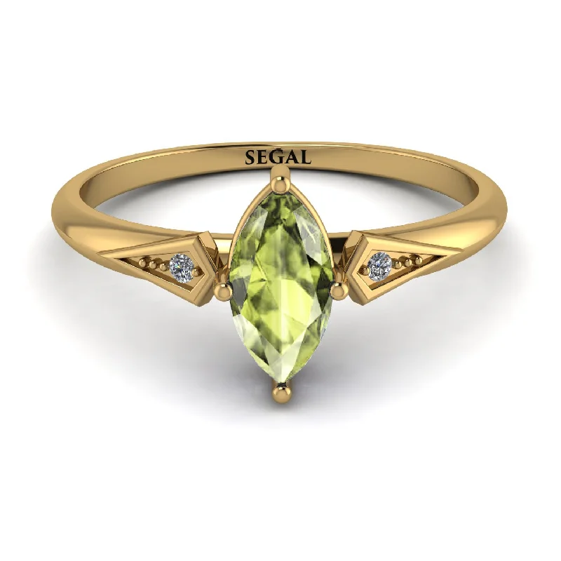 Vintage Gold Ring for Special Occasions-Marquise Peridot Geometrical Engagement Ring - Reese No. 701