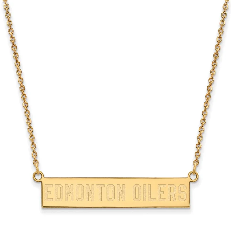 Layered Necklace for Special Occasions-SS 14k Yellow Gold Plated NHL Edmonton Oilers SM Bar Necklace, 18 Inch