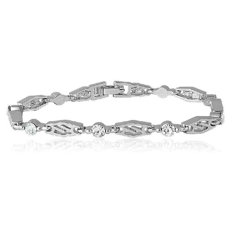 Multi-Stone Bangles for Bold Fashion-Mahi Rhodium Plated Cheerful Glam Bracelet With Crystal For Women