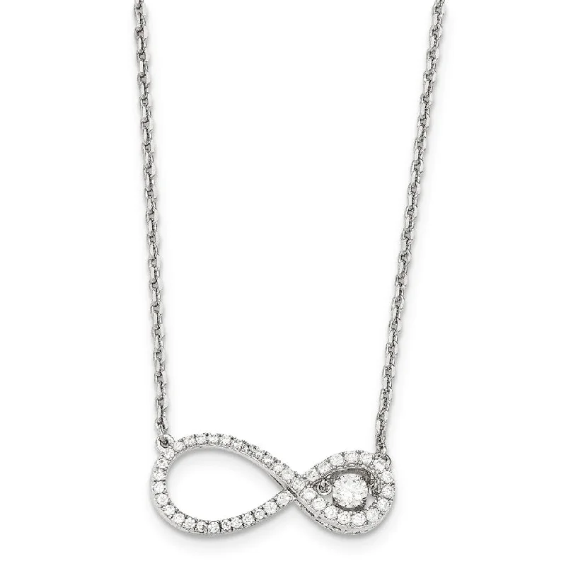 Artistic Gemstone Necklace-Platinum Plated Sterling Silver & CZ Infinity Necklace, 16-18 Inch