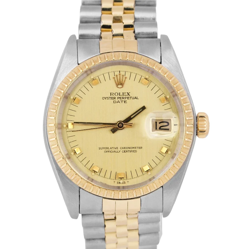 Smart Watches for Fitness Tracking-RSC Rolex Oyster Perpetual Date CHAMPAGNE Two-Tone Gold Steel JUBILEE 34mm 1505