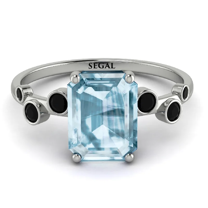 Custom Ring with Personalized Engraving-Emerald Cut Aquamarine Ring With Bezel - Alina No. 409