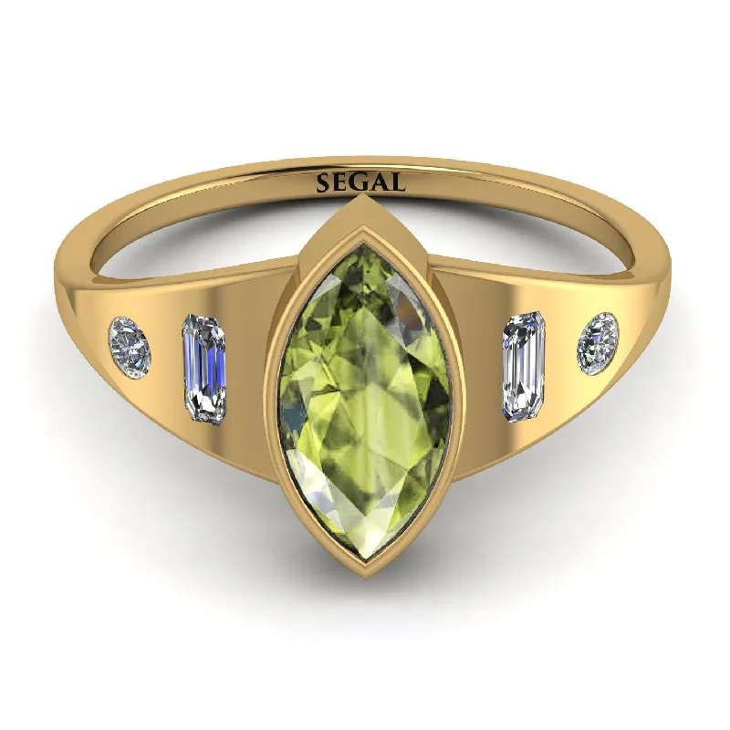 Customizable Sapphire Ring for Engagement-Marquise Bezel Peridot Ring - Juliana No. 701