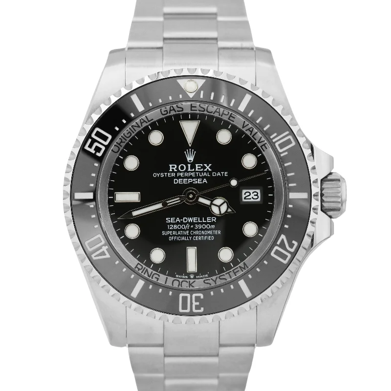 Elegant Watches for Men with Gold Accents-NEW STICKERED 2023 PAPERS Rolex Sea-Dweller Deepsea Black Steel 44mm 136660 B+P