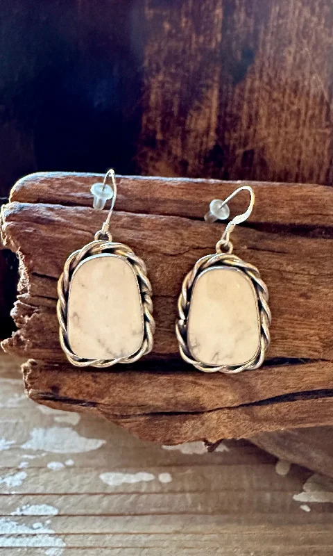 Statement Earrings for Weddings-WHITE BUFFALO Sterling Silver Rope Earrings