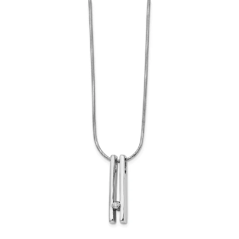 Necklaces with Initials-Double Bar Diamond Necklace in Rhodium Plated Silver, 18-20 Inch