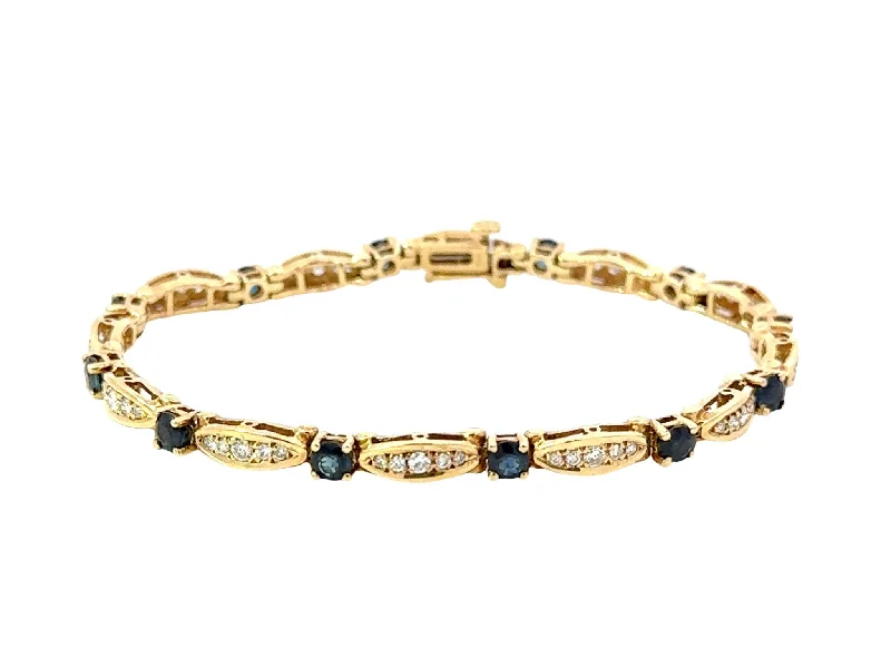 Statement Gemstone Bracelet for Special Events-14k Yellow Gold Diamond and Sapphire Tennis Bracelet