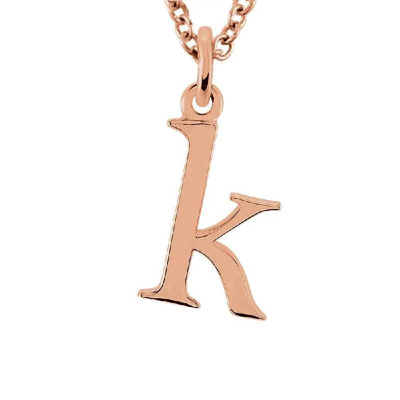 Elegant Pendant Necklace for Weddings-The Abbey Lower Case Initial 'k' Necklace in 14k Rose Gold, 16 Inch