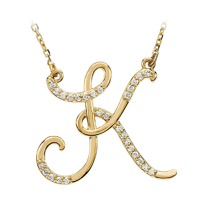 Elegant Pearl Necklace-1/8 Ctw Diamond 14k Yellow Gold Medium Script Initial K Necklace, 17in