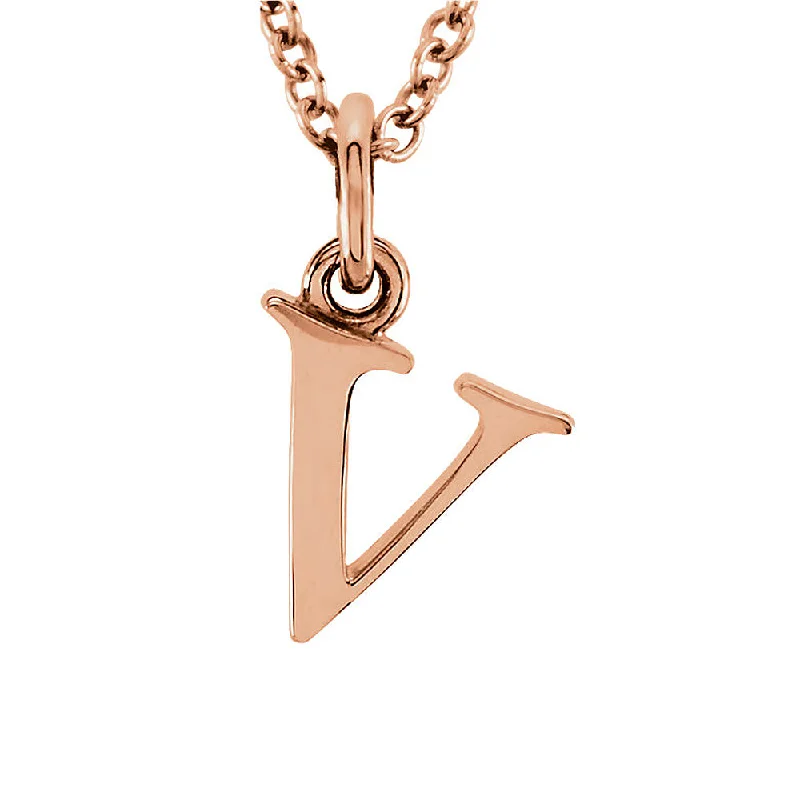 Handmade Necklace for Special Occasions-The Abbey Lower Case Initial 'v' Necklace in 14k Rose Gold, 16 Inch