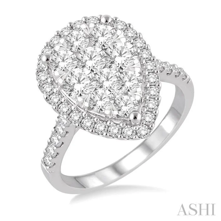 Unique Gold Ring for Fashionistas-1 1/2 Ctw Pear Shape Diamond Lovebright Ring in 14K White Gold