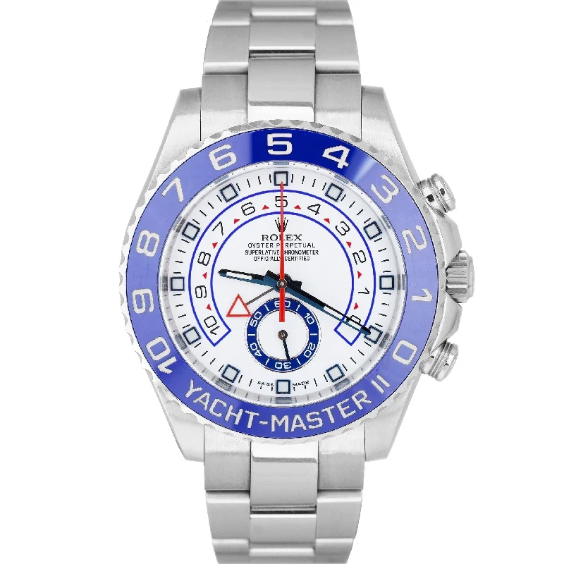 Simple Watches for Casual Wear-MINT Rolex Yacht-Master II PAPERS 44mm BLUE HANDS Steel White 116680 Watch B+P