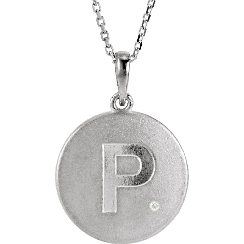 Layered Chain Necklace for Fashionistas-The Emma Sterling Silver Diamond Block Initial P Disc Necklace, 18 In.