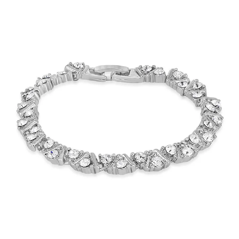 Silver Bangle Set for Bridesmaids-Mahi Rhodium Plated Special Moments Bracelet With Crystals For Women