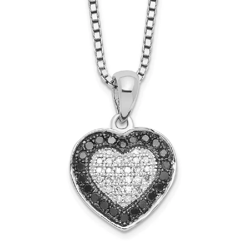 Silver Beaded Necklace for Fashion-1/4 Ctw White & Black Diamond 13mm Heart Necklace in Sterling Silver